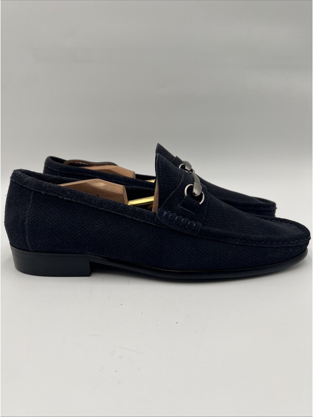 Men’s Saks Fifth Avenue "Dominic" Navy Perforated Suede Horsebit Loafer Size 9.5